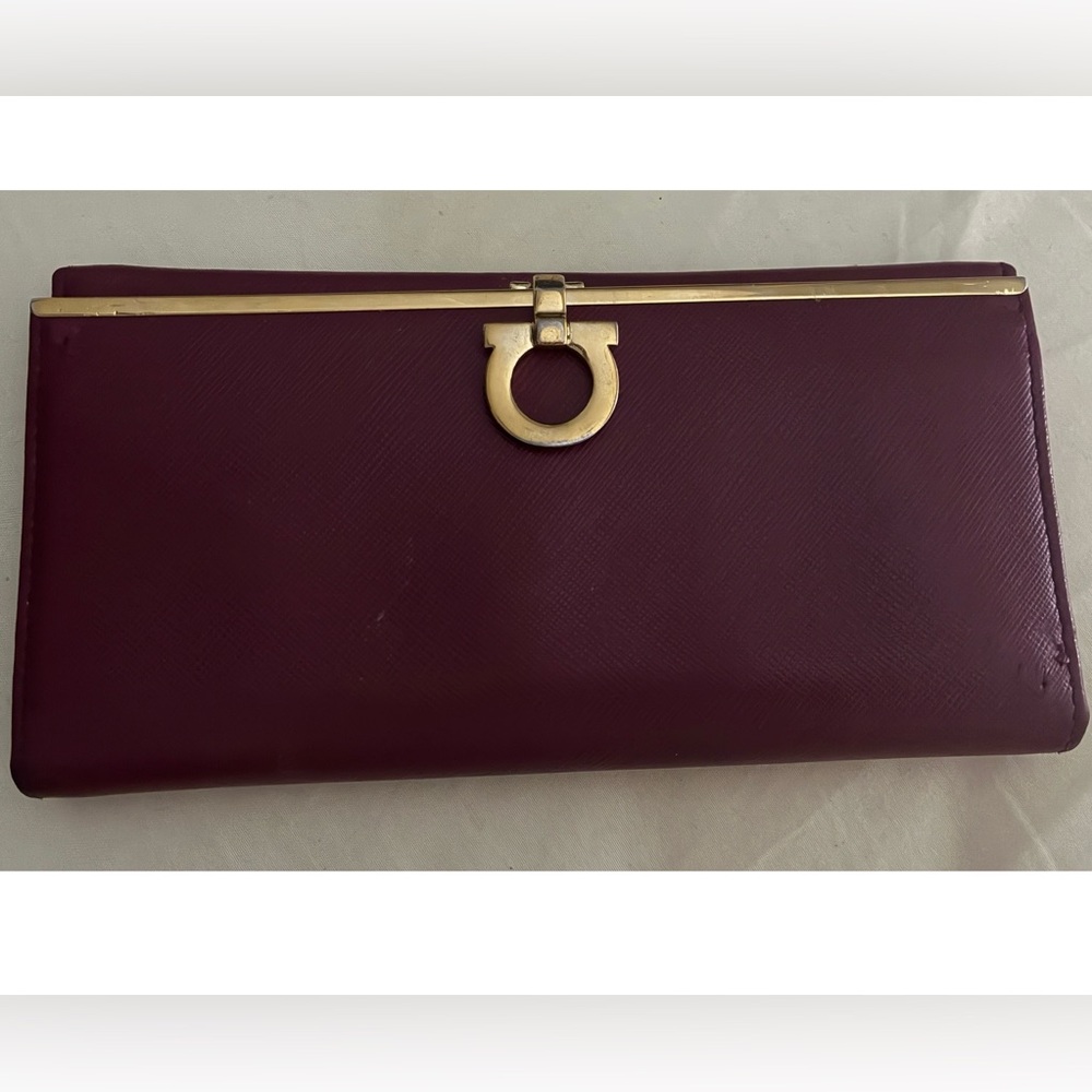 Salvatore Ferragamo Burgundy Wallet with Gold Detail